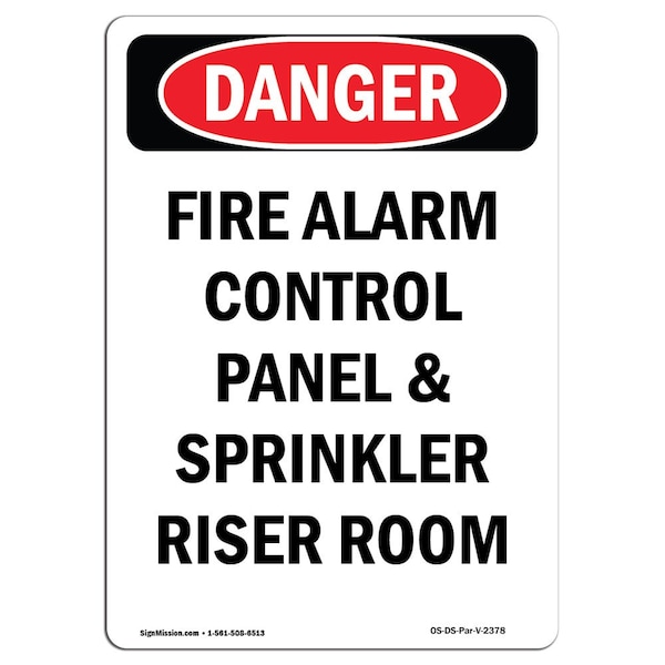 Safety Sign, OSHA Danger, 5" Height, Fire Alarm Control Panel And Sprinkler, Portrait, 10PK